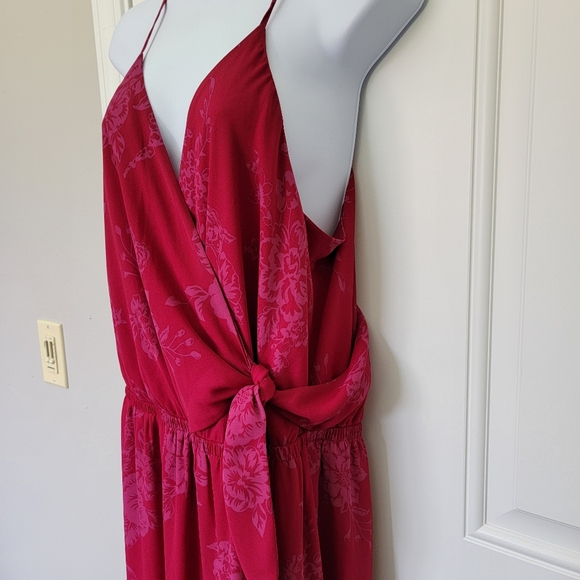 Express Sleeveless Front Tie Wide Leg Jumpsuit Magenta Purple Floral XL - Picture 4 of 11